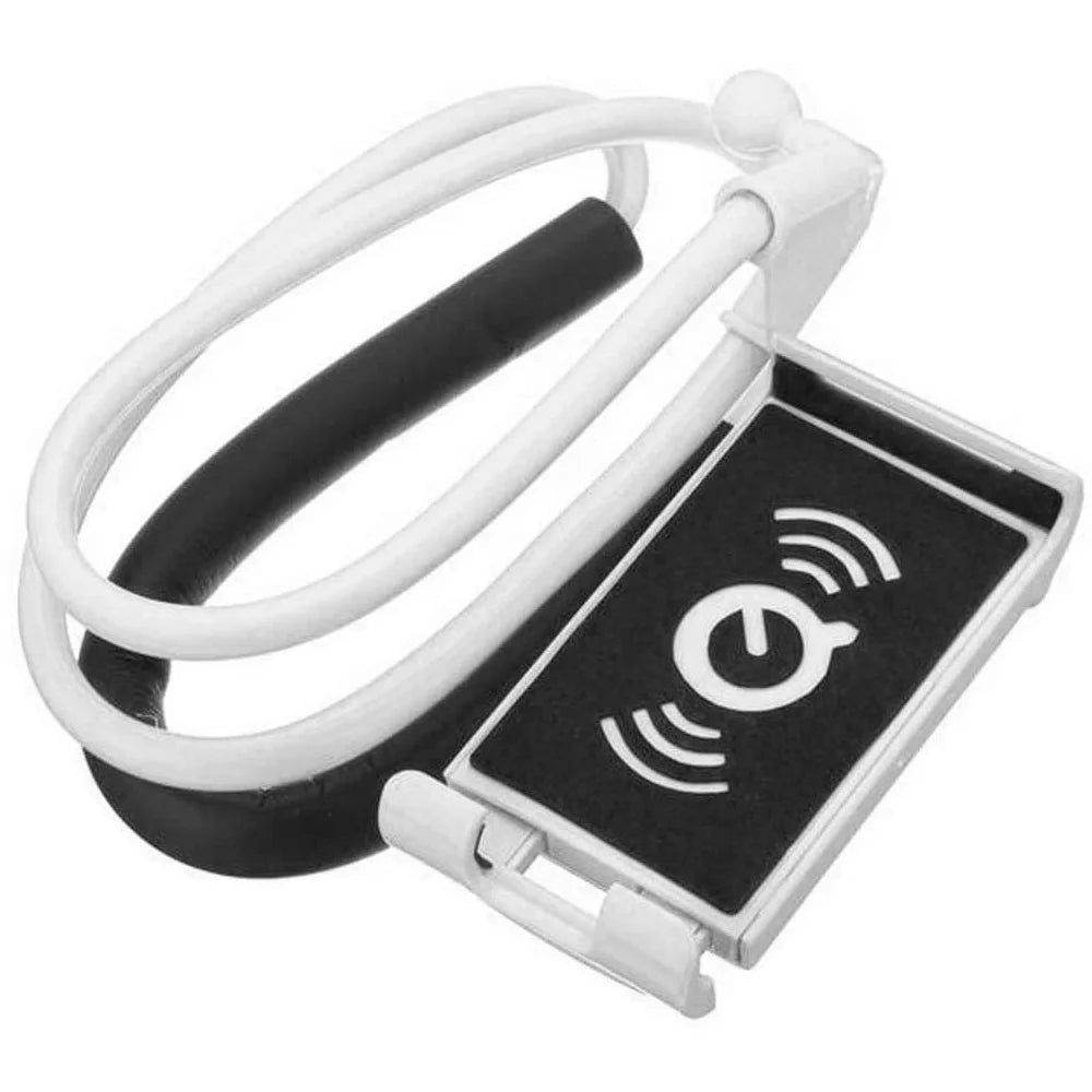 Flexible neck phone holder providing hands-free phone viewing while cooking and relaxing