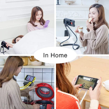Flexible neck phone holder providing hands-free phone viewing while cooking and relaxing