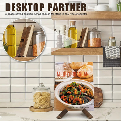 Wooden Cookbook & Tablet Stand – Minimalist Hands-Free Desk Holder