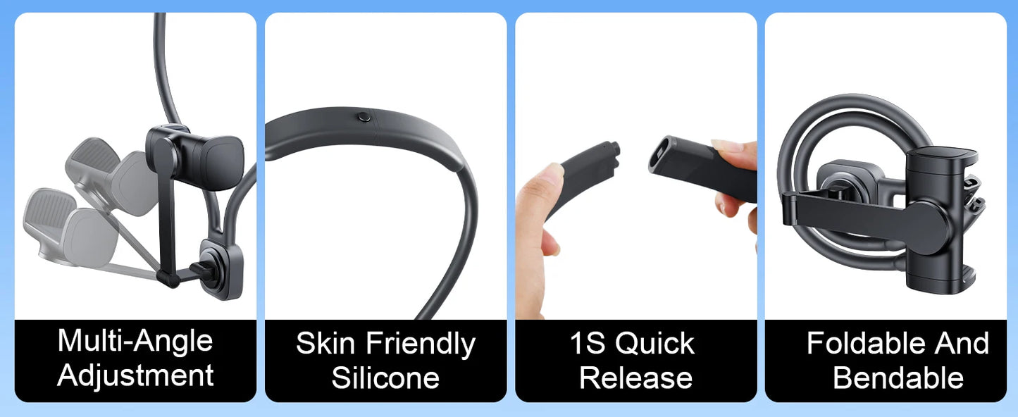 Gooseneck neck phone holder providing hands-free phone viewing with adjustable flexible arm