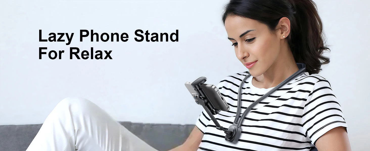 Gooseneck neck phone holder providing hands-free phone viewing with adjustable flexible arm