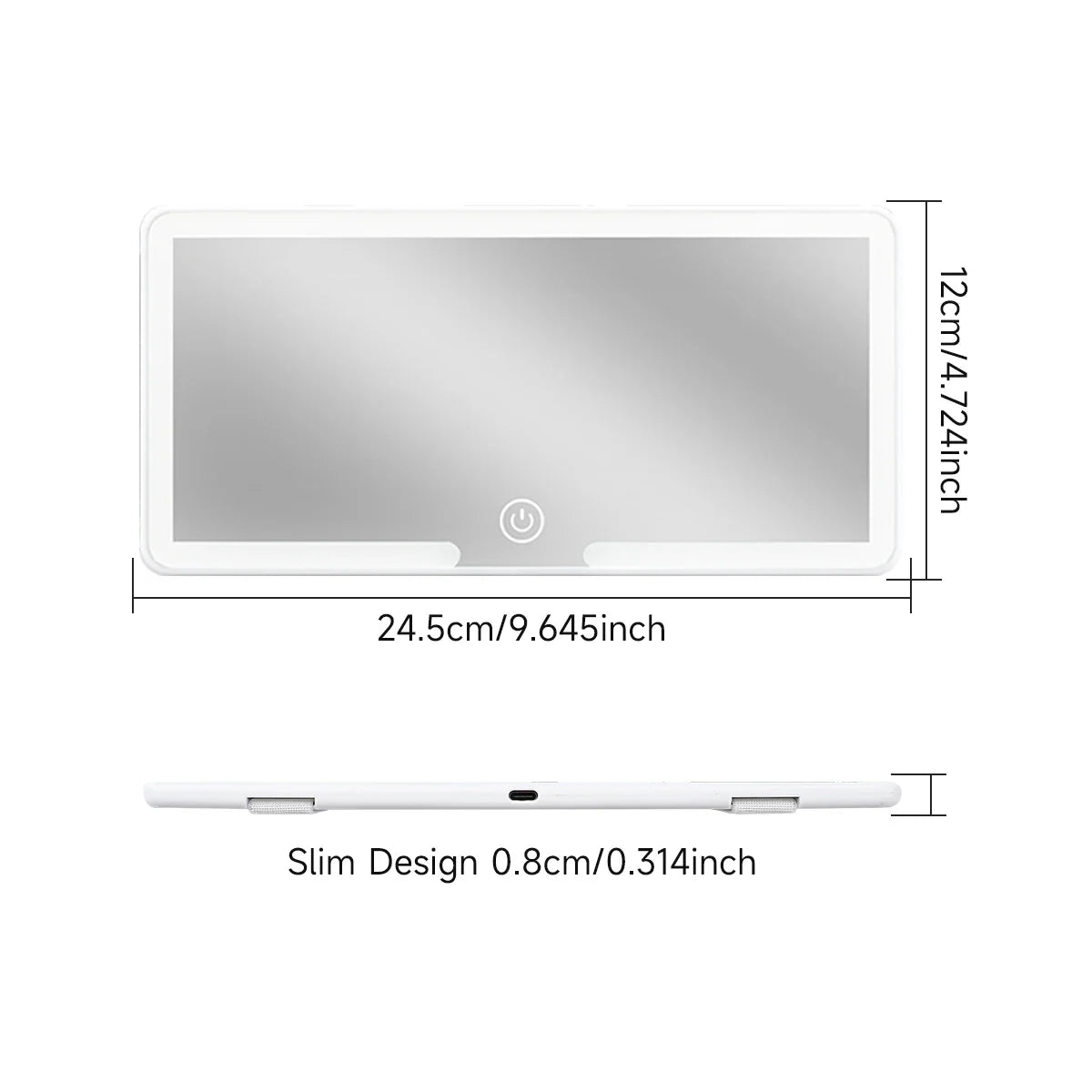 LED car vanity mirror with touch control mounted on sun visor for makeup and grooming