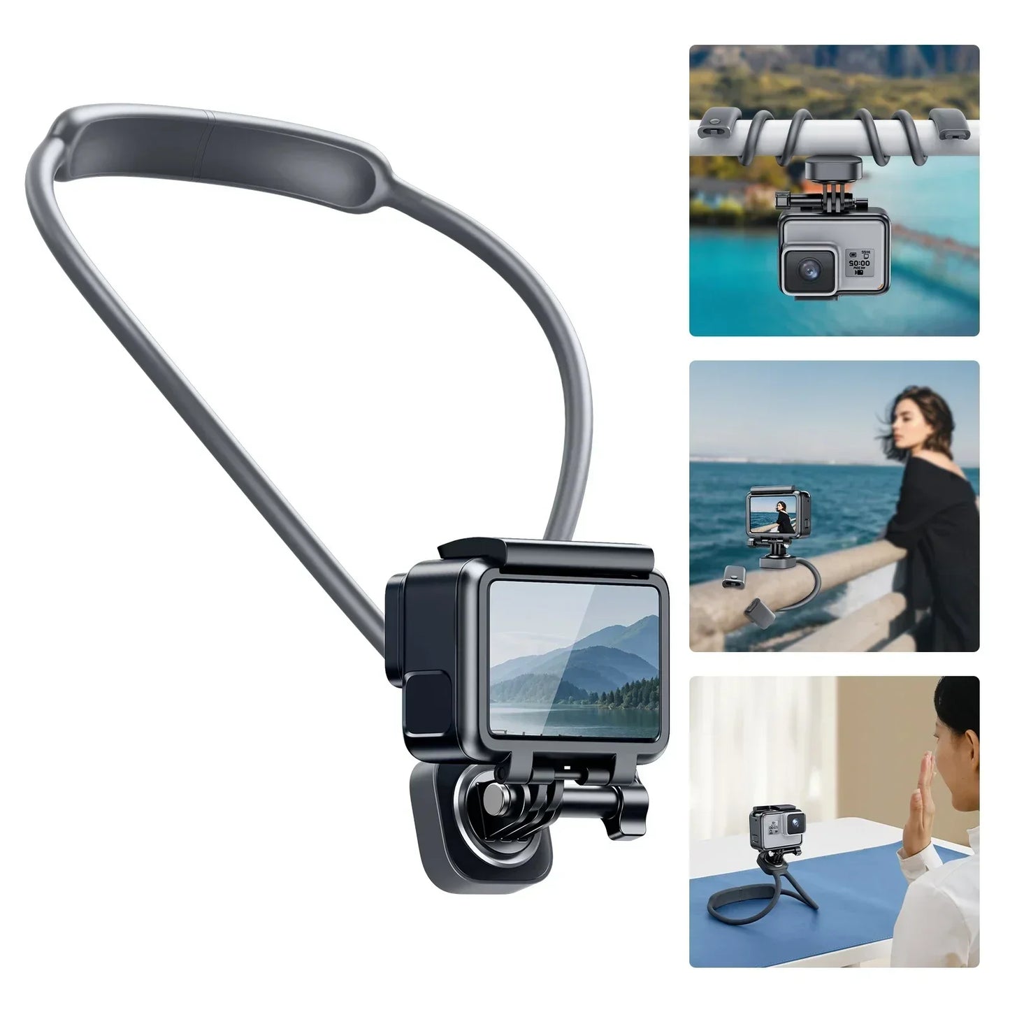 Gooseneck neck phone holder providing hands-free phone viewing with adjustable flexible arm