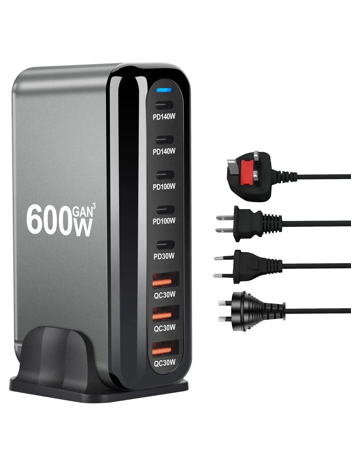 600W Gan Fast Charge 3.0 USB Type C Charger 8-Port 5C3A PD Mobile Tablet Fast Charger for Phone Convenient Carry