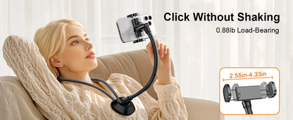 Gooseneck neck phone holder providing hands-free phone viewing with adjustable flexible arm