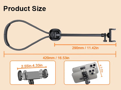 Gooseneck neck phone holder providing hands-free phone viewing with adjustable flexible arm