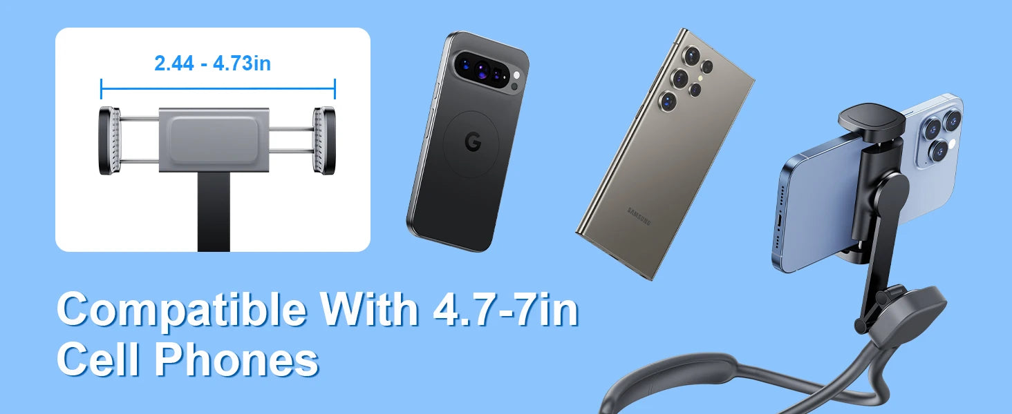 Gooseneck neck phone holder providing hands-free phone viewing with adjustable flexible arm