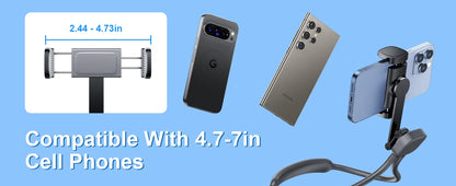 Gooseneck neck phone holder providing hands-free phone viewing with adjustable flexible arm