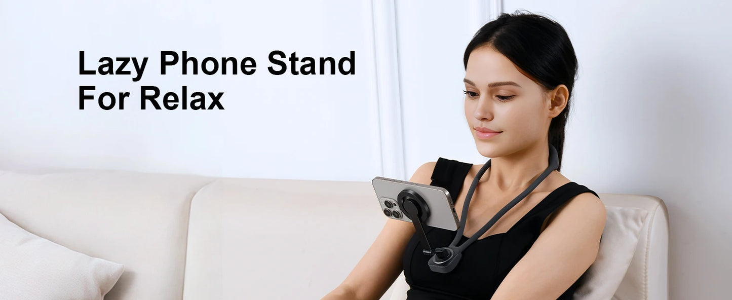 Gooseneck neck phone holder providing hands-free phone viewing with adjustable flexible arm