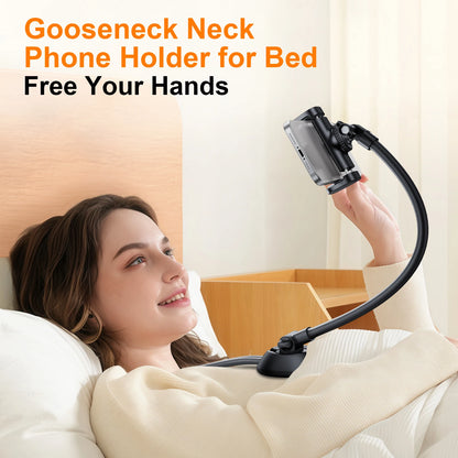 Gooseneck neck phone holder providing hands-free phone viewing with adjustable flexible arm