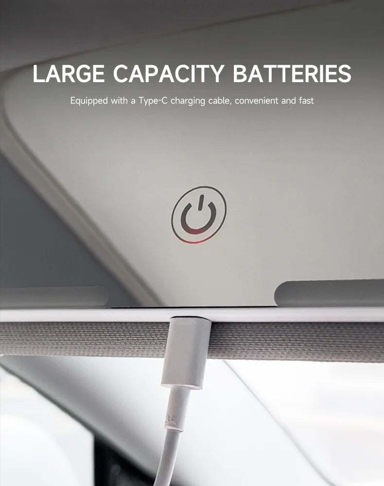 LED car vanity mirror with touch control mounted on sun visor for makeup and grooming