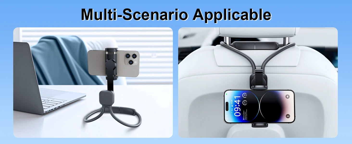 Gooseneck neck phone holder providing hands-free phone viewing with adjustable flexible arm