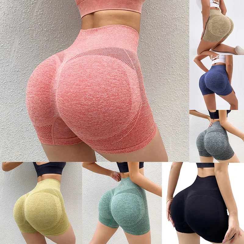 Seamless high waisted scrunch butt workout shorts providing sculpting and supportive fit during exercise