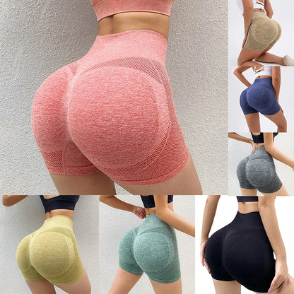 Seamless high waisted scrunch butt workout shorts providing sculpting and supportive fit during exercise