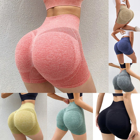 Seamless high waisted scrunch butt workout shorts providing sculpting and supportive fit during exercise