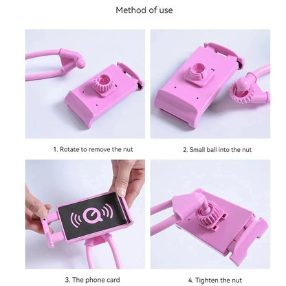 Flexible neck phone holder providing hands-free phone viewing while cooking and relaxing