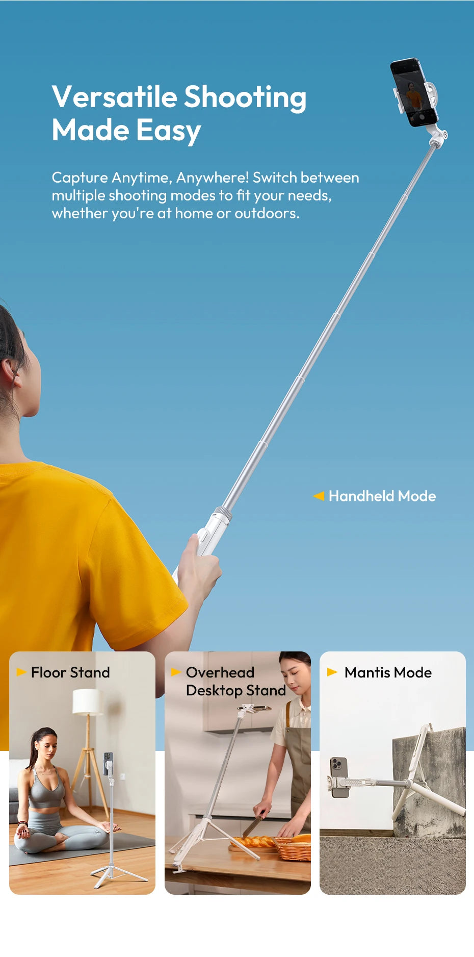 360 degree rotating phone stand tripod with remote control for hands free filming and content creation