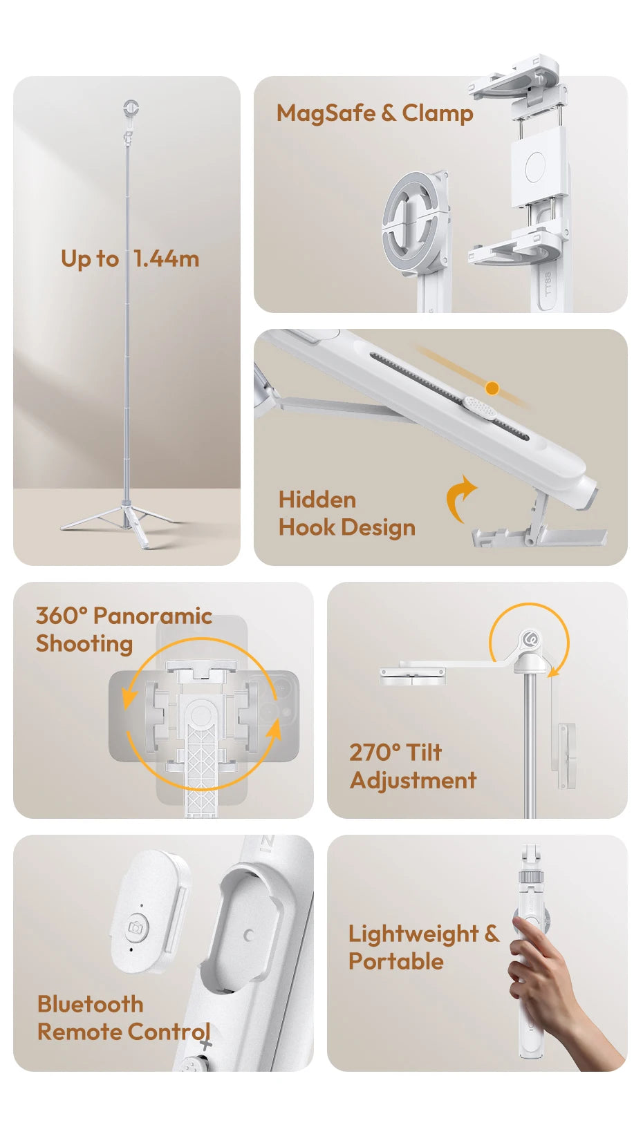 360 degree rotating phone stand tripod with remote control for hands free filming and content creation