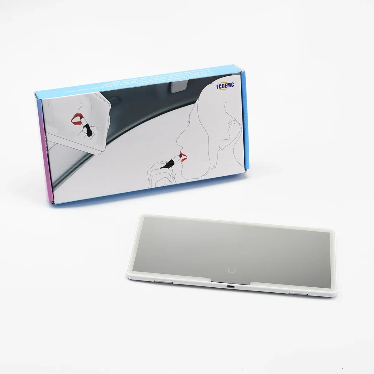 LED car vanity mirror with touch control mounted on sun visor for makeup and grooming