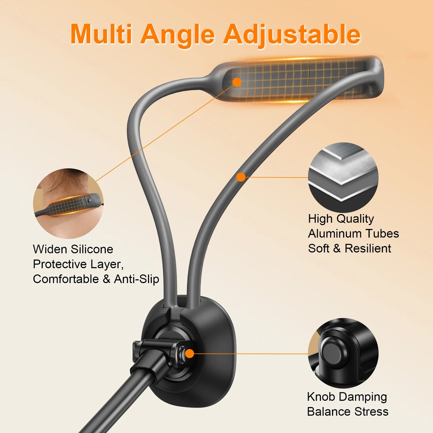 Gooseneck neck phone holder providing hands-free phone viewing with adjustable flexible arm