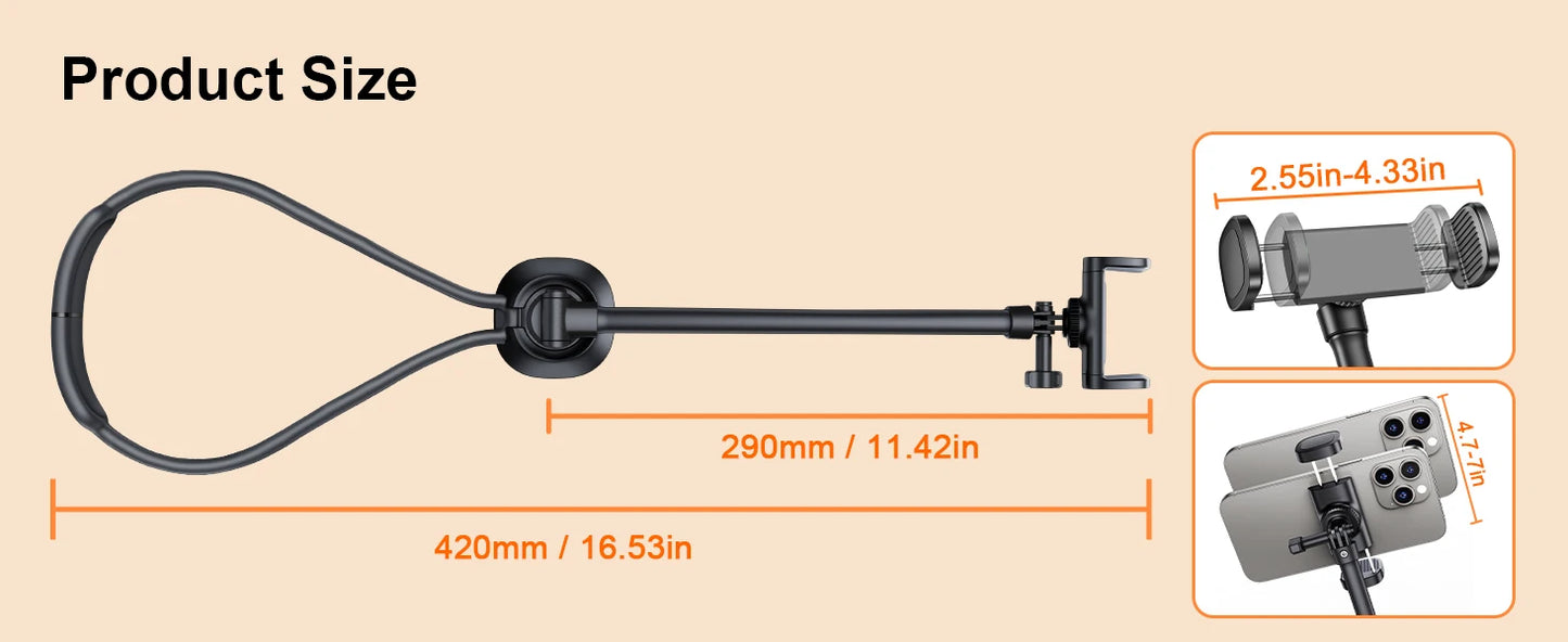 Gooseneck neck phone holder providing hands-free phone viewing with adjustable flexible arm